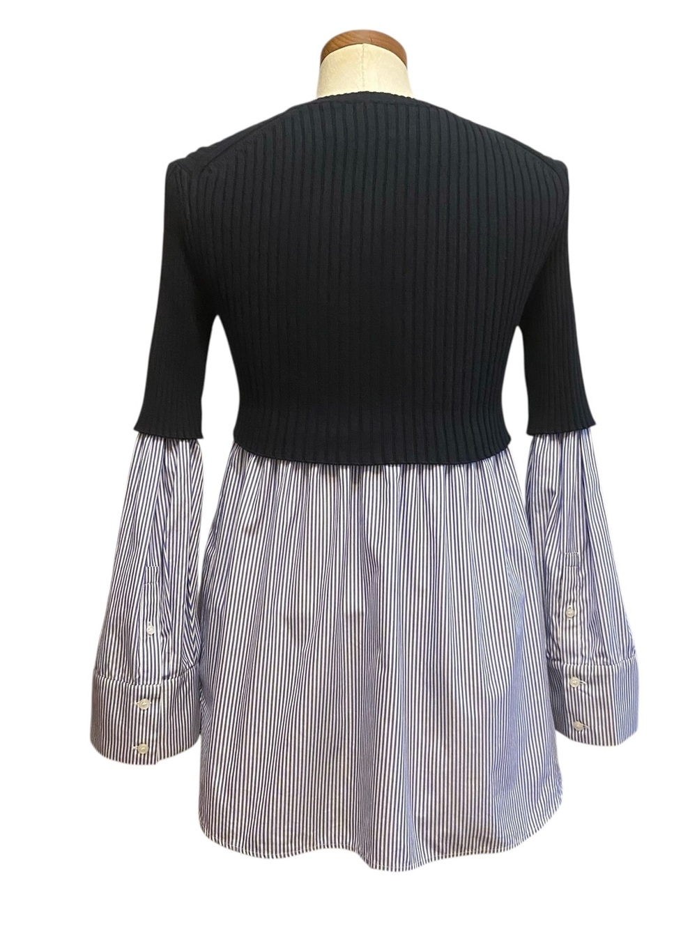 KENZO Paris Mixed Ribbed Knit And Cotton Poplin Shirt Sweater Minimalist Preppy - Picture 12 of 16